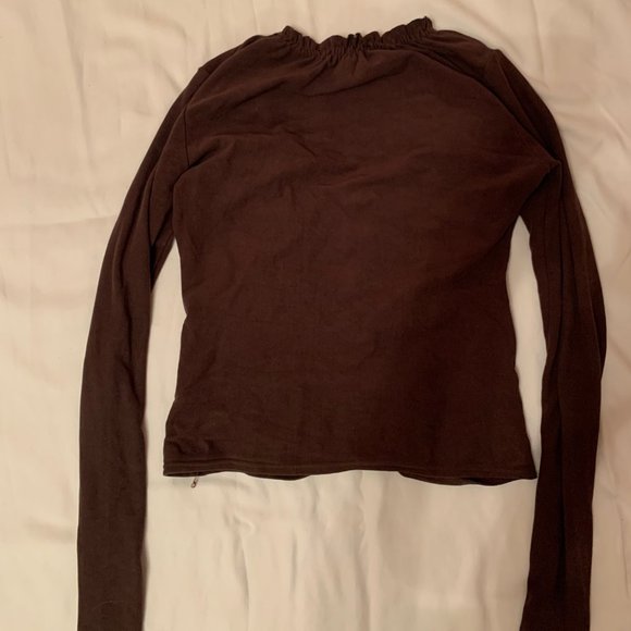 Ruched Brown Suede Long Sleeve Top - Picture 2 of 3
